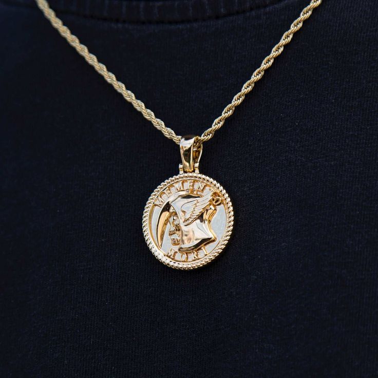 Introducing the "Memento Mori Coin Pendant" inspired by the latin phrase " Remember you will die". This gold coin pendant is a great staple piece, you can pair this with any of our classic chains. In this picture we see it is paired with our "2mm Rope Chain In Yellow Gold" for a classic look that can be worn alone or styled with other layered chains.
Upgrade your fit with GLD’s top pieces!
This product is guaranteed for life - GLD will repair the item should you experience any defects in craftsmanship or breakage.
 
Specifications
     - 0.95" x 1.4" (Width x Height)
     - Bail: Fits up to 4mm Rope Chain
     - Weight: (Weight can vary +/- 2 grams)
               - Gold Plated: 12 grams Memento Mori Coin, Gold Coin Pendant, Layered Chains, Vermeil Jewelry, Gold Coin, Custom Earrings, Memento Mori, Mens Accessories Fashion, Coin Pendant