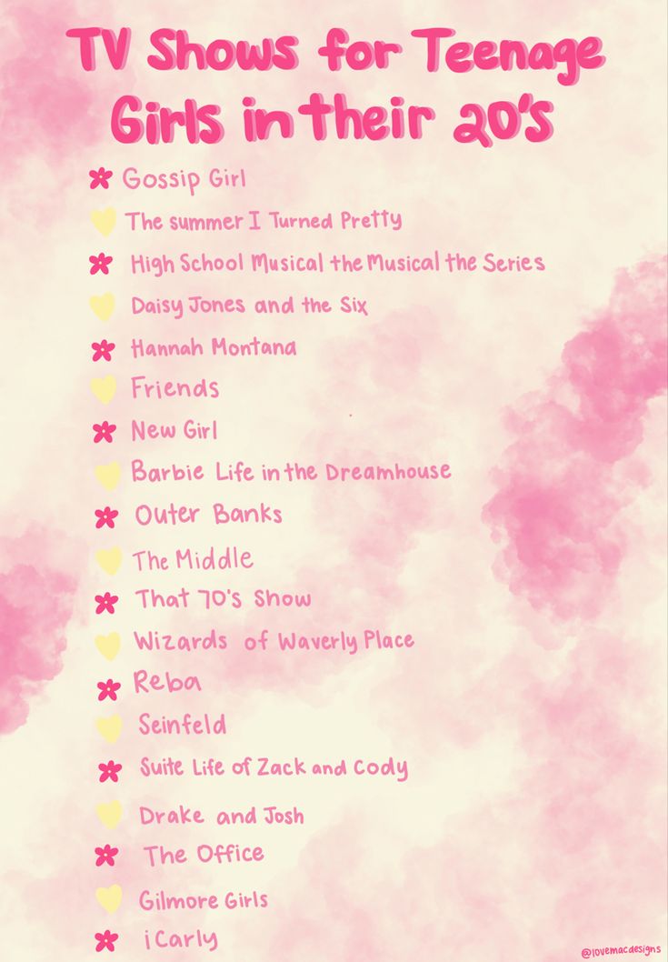 the tv shows for teenage girls in their 30's are on this pink poster