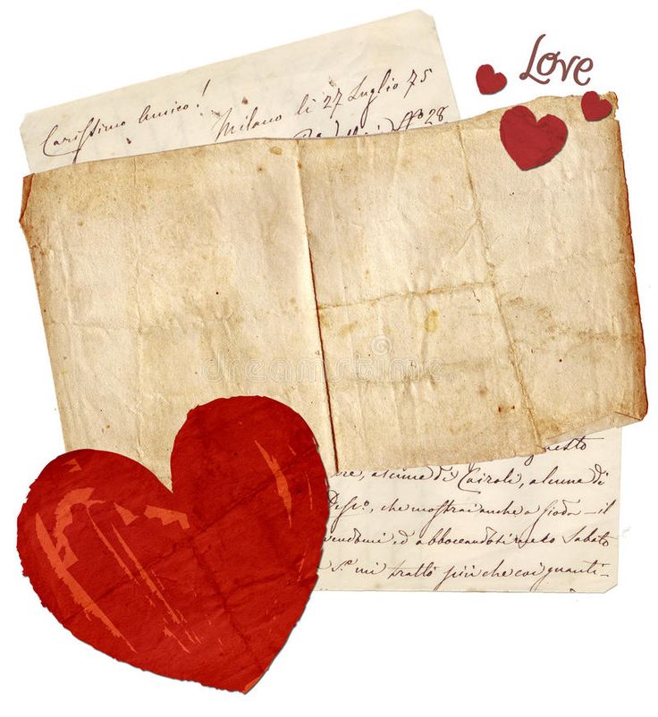 two old envelopes with hearts and love written on them royalty illustration for valentine's day