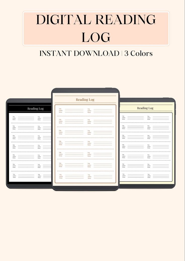 the digital reading log is shown with three tablets