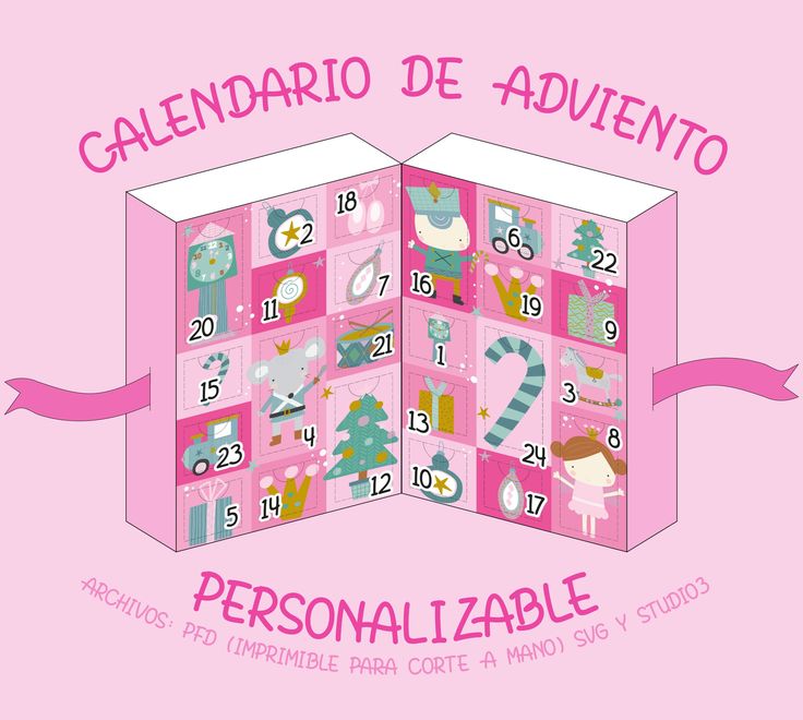 a pink calendar with the words personalizable in spanish on it and an image of a christmas tree