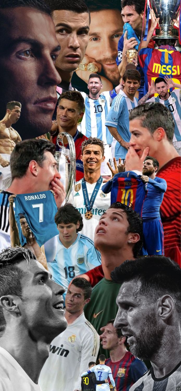 the collage shows many different soccer players with their trophies and medals in front of them