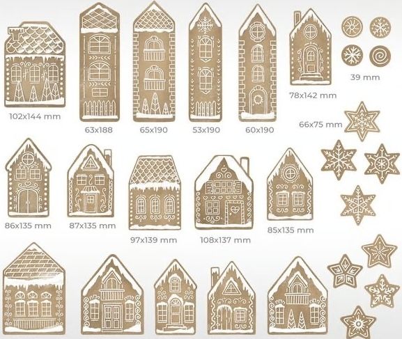 gingerbread house cut outs are shown in various sizes and shapes, with the words gingerbread on them