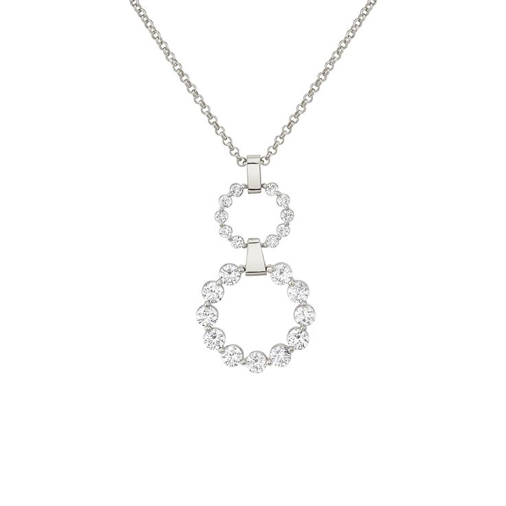 MICHAEL M Necklaces 14K White Gold Two Ring Cloud Drop Pendant P386-S Belcher Chain, Collection Design, Gold Bar, The Cloud, Drop Pendant, Round Cut Diamond, White Gold Diamonds, Bridal Jewelry, Round Diamonds