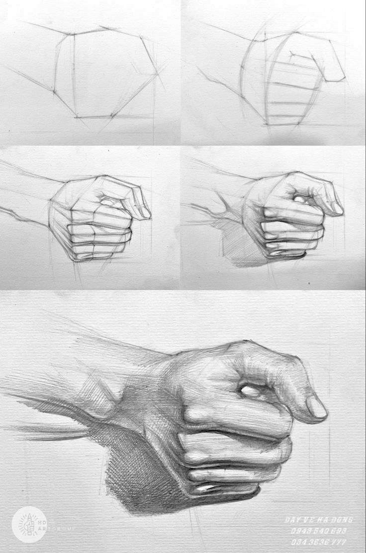 four different views of hands with one pointing at the other