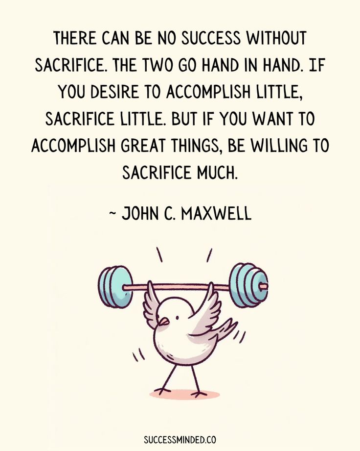 a cartoon character lifting a barbell with the quote, there can be no success without sac