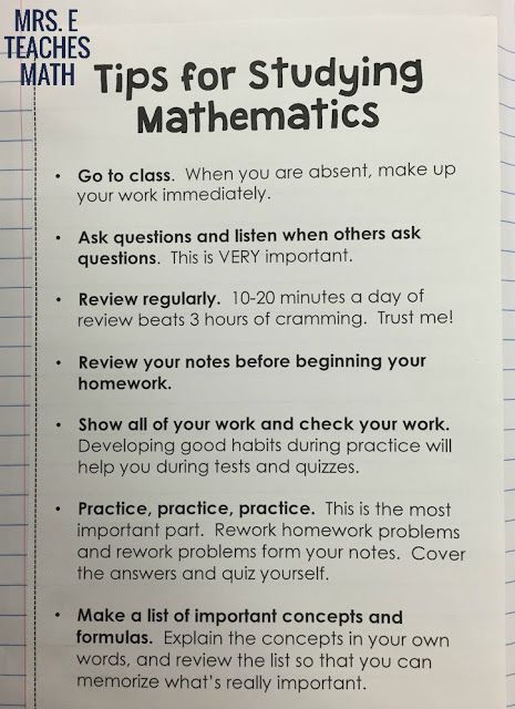 a piece of paper with the words tips for studying mathematic's written on it