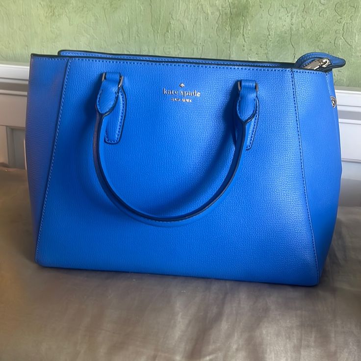 Nwot Blue Kate Spade Bag With Crossbody Strap Light Blue Top Handle Bags For Office, Blue Rectangular Office Bag, Rectangular Blue Office Bag, Light Blue Office Bag With Detachable Strap, Classic Light Blue Shoulder Bag For Everyday Use, Luxury Blue Handheld Satchel, Light Blue Tote Bag For Office, Light Blue Office Tote Bag, Blue Handheld Bag For Errands