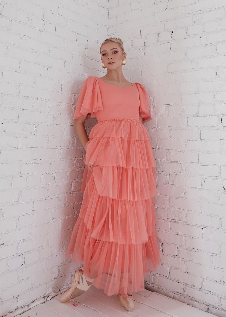 Allegro Dress - Coral | Designer Dress by JessaKae | Size-Inclusive Available in XXS-6X Wendy Dress, Frocks Design, Church Fits, Pixie Dress, Party Attire, Sandals Wedges, Dreamy Dress, Dress Inspo, Frock Design