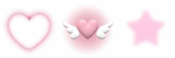 two hearts with angel wings are next to each other on a white background and pink shapes