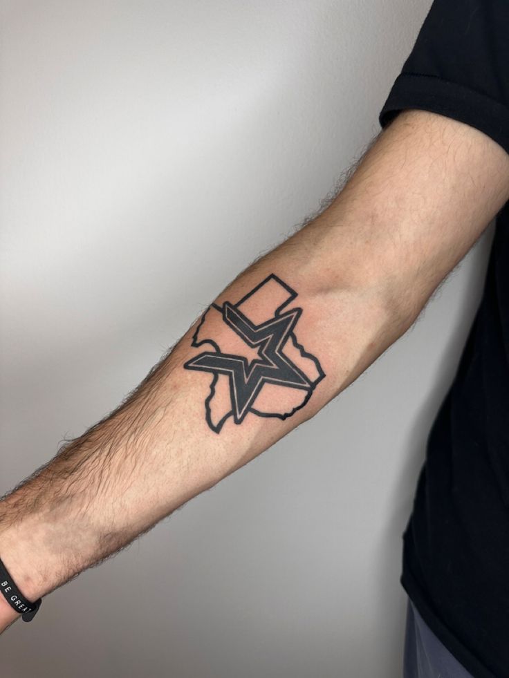 a man's arm with a tattoo on it that has the shape of a star