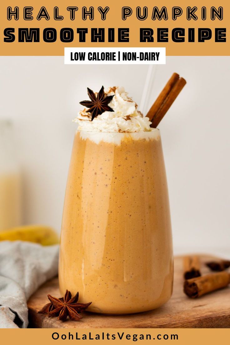 healthy pumpkin smoothe recipe in a large glass Healthy Pumpkin Smoothie, Pumpkin Smoothie Healthy, Pumpkin Smoothie Recipe, Pumpkin Pie Smoothie, Pumpkin Smoothie, Paleo Pumpkin, Gluten Free Pumpkin, Healthy Pumpkin, Pumpkin Season