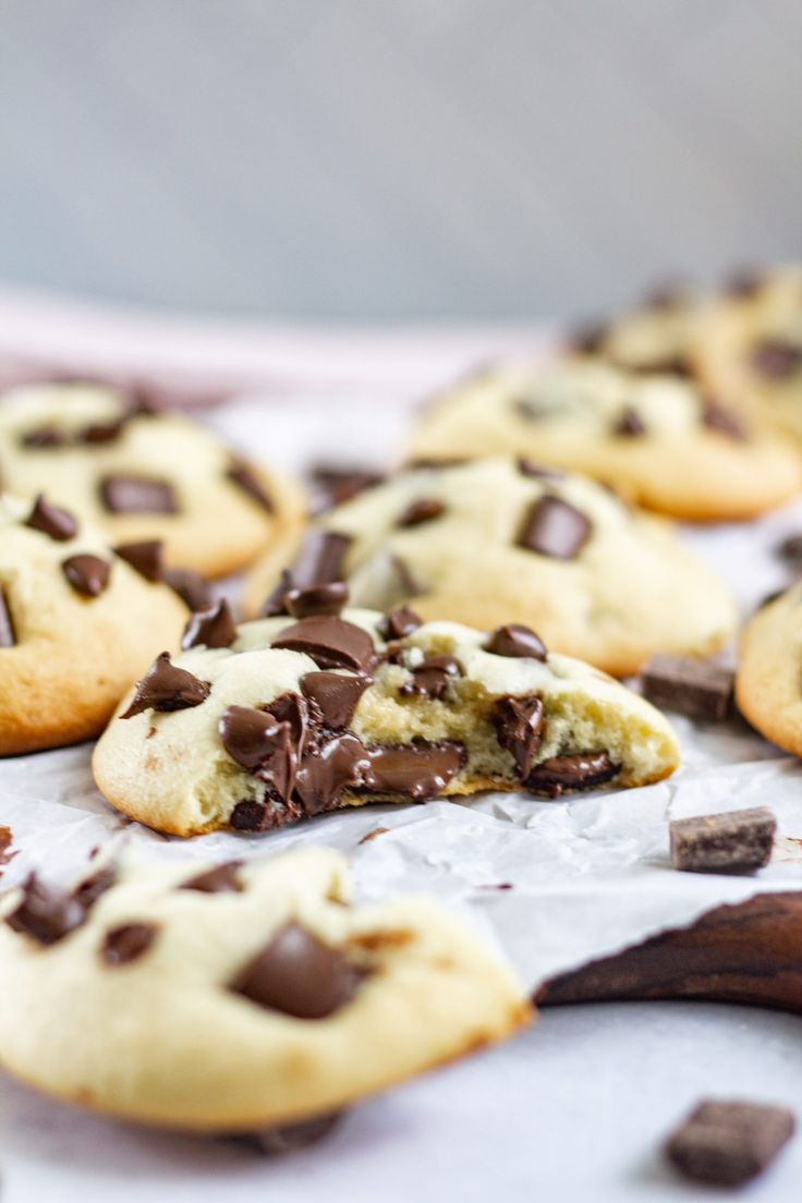 chocolate chip cookies with one broken in half