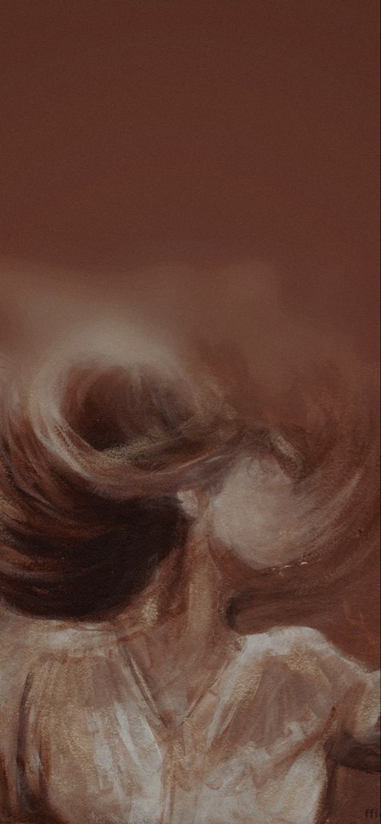 a painting of a woman riding a horse with her hair blowing in the wind on a brown background