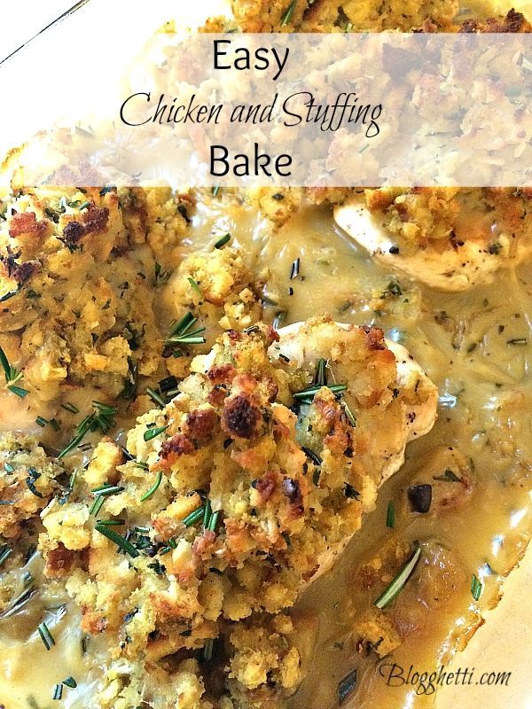 an easy chicken and stuffing bake is ready to be eaten