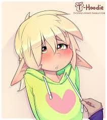 a drawing of a girl with blonde hair wearing a green shirt and pink heart on her hoodie