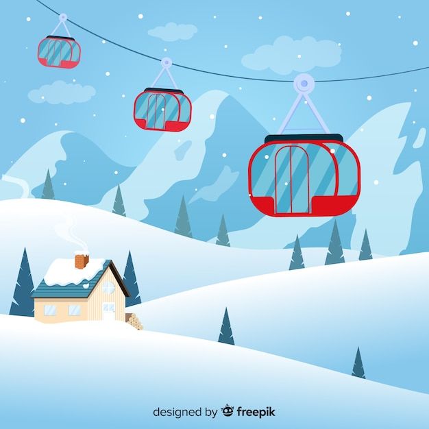 a snow covered hill with two red ski lifts hanging over it's head