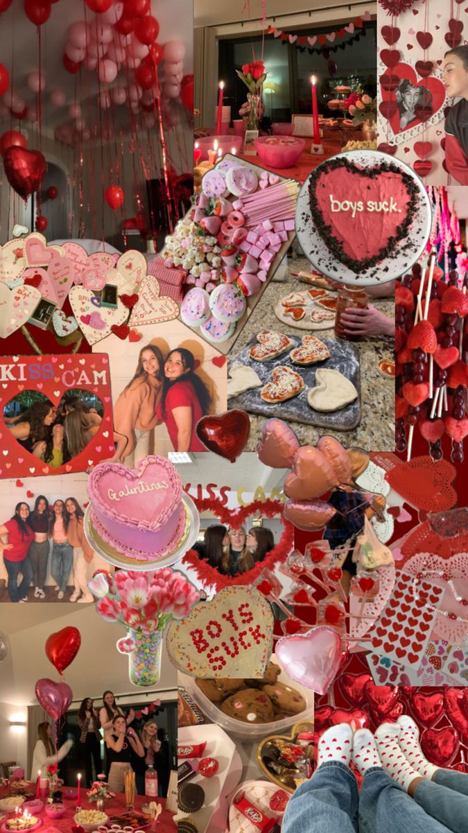 a collage of valentine's day pictures and balloons