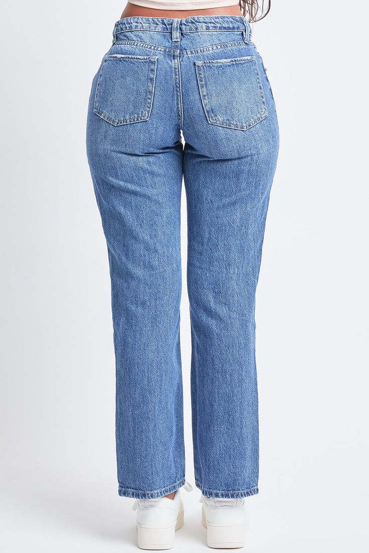 The 90’s are calling and we’re picking up! Our on-trend Women's Low-Rise Dad Fit Jean is a must-have this season! These low-waisted denim jeans have a relaxed fit silhouette that sits right at your waistline. Featuring front distressing for a rigid and vintage-inspired look. Made with 100% Cotton so these jeans have little to no stretch. Pair these with a baby tee and sneakers for a classic 90’s look, or wear with a corset top and platform sneakers for an updated twist on low-rise jeans! Product Ymi Jeans, Low Rise Jeans, Low Waisted, Platform Sneakers, Baby Tee, Corset Top, Medium Blue, Infant Tees, Fit Jeans