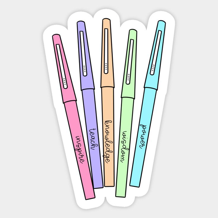 four different colored pens with writing on them