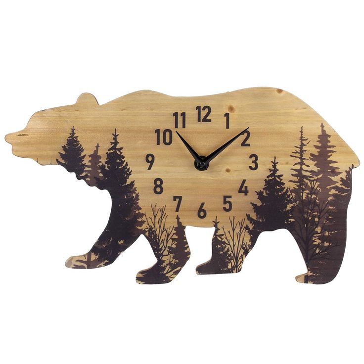 PRICES MAY VARY. 60 Day No Hassle Returns A Black Forest Decor Exclusive - Upgrade your lodge decor with this bear-shaped wood rustic clock featuring a pine forest motif. Uses one AA battery. 20"W x 11"H Wood Bear, Ty Pennington, Outdoorsy Style, Rustic Clock, Black Forest Decor, Check Scarf, Forest Decor, Bear Decor, Lodge Decor