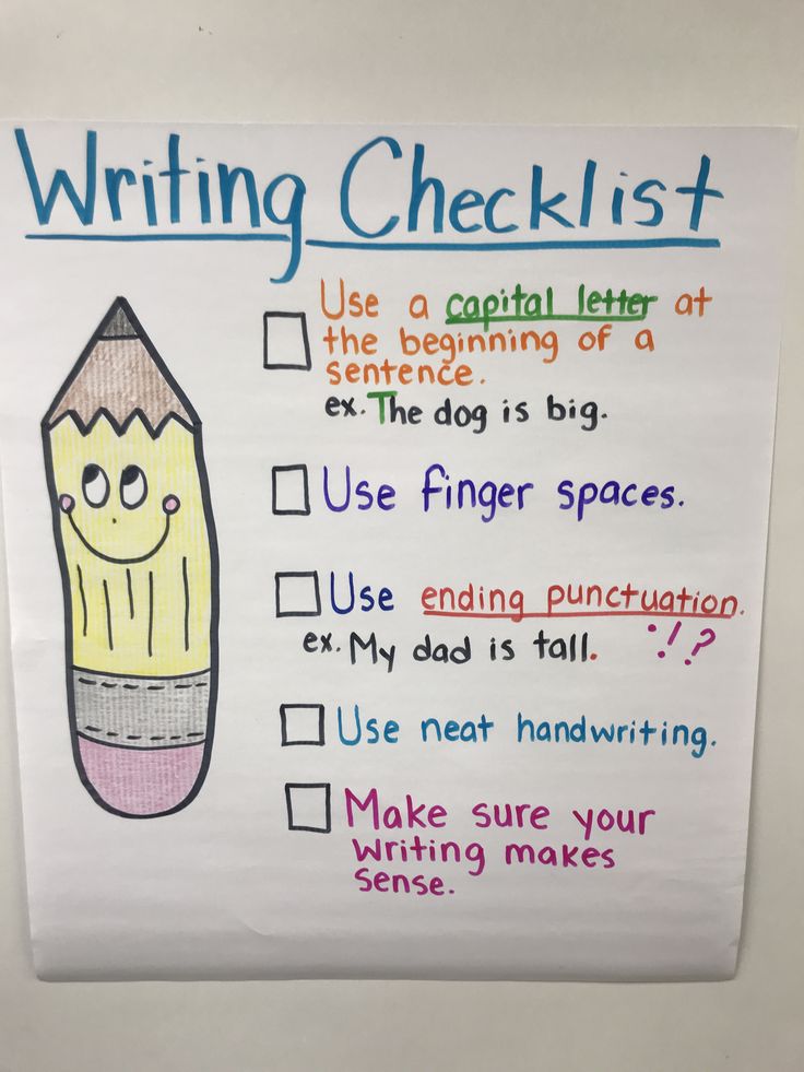 a writing checklist on a bulletin board with an image of a pencil in it