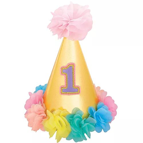 a party hat with the number one on it