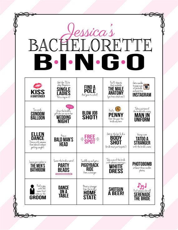 a game of bachelore't bingo is shown in pink and white striped paper