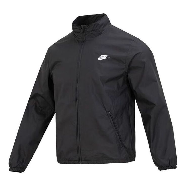 Nike Club+ Full Zip Woven Jacket 'Black' DX0673-010 (Men's/Casual) Black Waterproof Track Jacket For Sports, Black Casual Waterproof Windbreaker, Urban Style Black Waterproof Track Jacket, Black Long Sleeve Waterproof Track Jacket, Black Windproof Windbreaker For Fall, Casual Black Windbreaker With Pockets, Black Waterproof Track Jacket For Winter, Winter Waterproof Black Track Jacket, Casual Black Windproof Windbreaker