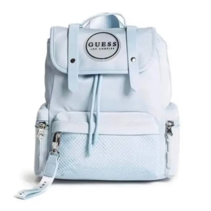 Guess Backpack Color: Blue Style: Eva Zipper Pockets Adjustable Straps Small Dot On Top Of Backpack Flap New With Tags As Is Trendy Light Blue Backpack For Daily Use, Trendy Blue Backpack For School, Trendy Blue School Backpack, Trendy Blue Backpack For Everyday Use, Trendy Blue Backpack For Daily Use, Trendy Blue Shoulder Bag For Back To School, Trendy Light Blue Backpack For School, Trendy Light Blue School Backpack, Blue Backpack With Adjustable Strap For On-the-go