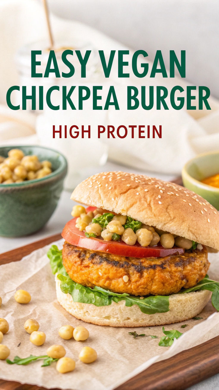 Close-up of a high-protein cauliflower chickpea patty topped with fresh greens and a toasted bun. Easy Chickpea Burger, Chickpea Veggie Burger, Vegetarian Burger Recipes, High Protein Veggie Burger, Veggie Burgers Recipe Easy, Garden Burger Recipe, Vegan Burgers Recipes Plant Based, Raw Vegan Burger, Plant Based Burger Recipes