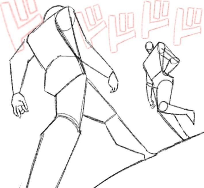 a drawing of two people standing next to each other