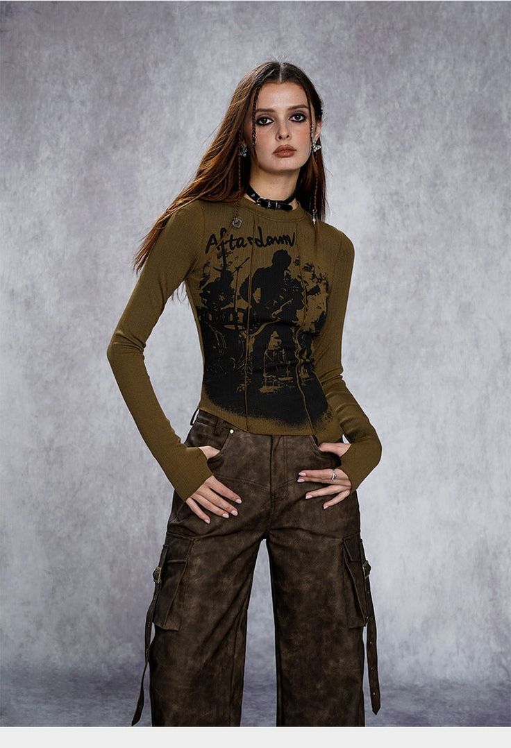 Rock Graffiti Ribbed Long Sleeve Top ��– LATENITEX Y2k Long Sleeve Tops For Concert, Punk Long Sleeve Tops For Concert, Winter Punk Stretch Tops, Stretch Long Sleeve Tops For Concerts, High Stretch Long Sleeve Top With Thumbholes For Fall, Winter High Stretch Long Sleeve Top With Thumbholes, High Stretch Long Sleeve Top With Thumbholes For Winter, Edgy Fall Tops For Concert, Edgy Stretch Tops For Winter