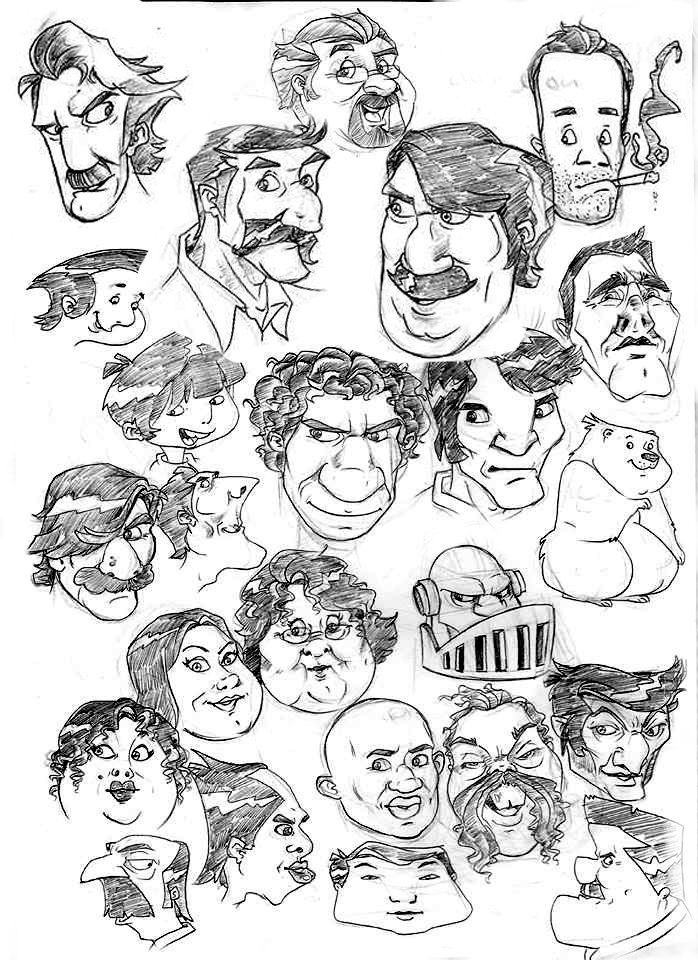 a drawing of many faces with different facial expressions