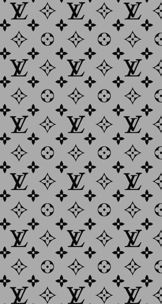 louis vuitton wallpaper pattern with black and white designs on grey background stock photo