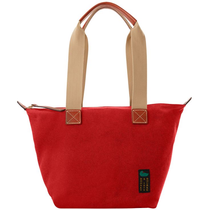 A Total Classic  A classic silhouette meets iconic lightweight Italian cotton canvas in this casual carryall, perfect for warm weather adventures and more. Red Canvas Shoulder Bag With Zipper, Red Canvas Shoulder Bag With Zipper Closure, Red Travel Bags With Leather Trim, Red Bags With Leather Trim For Travel, Red Canvas Bag With Leather Handles For Everyday Use, Red Canvas Bag With Double Handle For Everyday Use, Red Tote Bag With Canvas Lining, Red Coated Canvas Shoulder Bag For Everyday Use, Everyday Red Coated Canvas Shoulder Bag