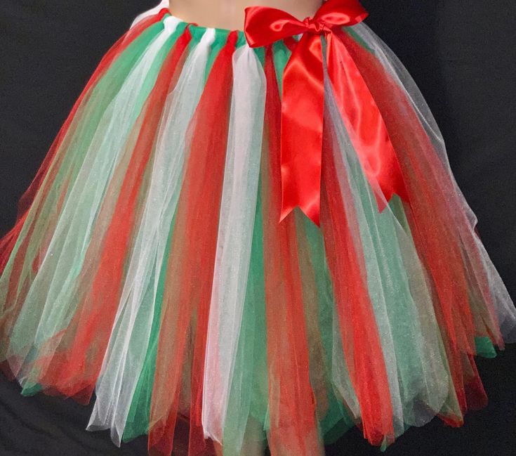 "Lengths Above knee 12\"-14\" Knee length 22\"-24\" Made with the holiday season in mind, this beautiful well crafted Multi color tutu is Handmade from 100% Polyester High Quality Tulle. Soft, Comfortable 1 inch Elastic Waistband. Lightweight and fun to wear. Can be Used as Casual or Formal Wear. Available in your favorite colors as well, please leave a note with your color choices in the message box provided. Thanks" Gold Tree Skirt, Rustic Tree Skirt, Tulle Christmas Trees, Pink Xmas Tree, Girl Christmas Card, Mesh Christmas Tree, Tutu En Tulle, Tulle Crafts, Faux Fur Tree Skirt