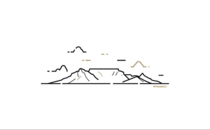 mountains and clouds are seen in this minimal line art drawing by artist mark strick