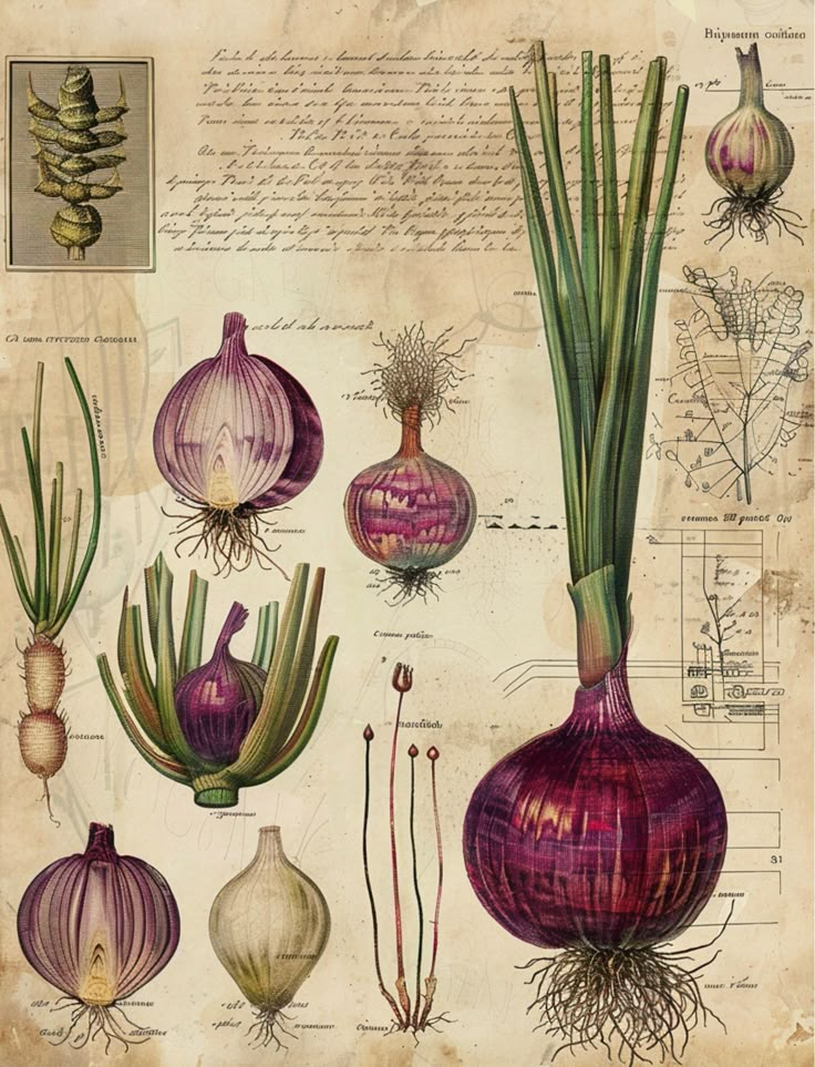 an illustration of onions and garlic on a piece of paper