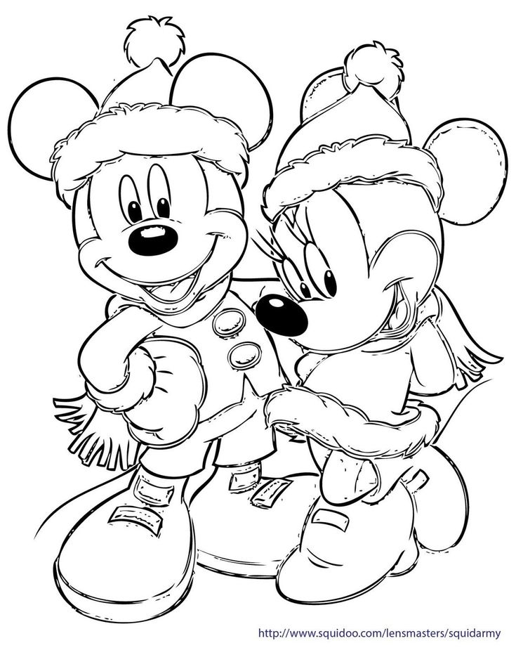 mickey and minnie mouse in christmas hats coloring pages for kids to print on the wall