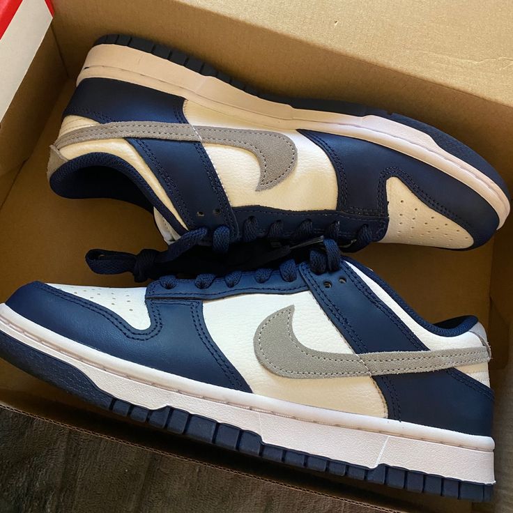 Women’s Size 8 | Men’s / Kids Size 6.5 Love These But They’re Too Big! :( Only Worn Once And In Perfect Condition With The Smallest Amount Of Creasing And Could Easily Be Ironed Out (Shown In Pictures) They Go For $265 On Goat Send Me Offers! Nike Dunk Low Navy Blue, Navy Blue Dunks, Nike Stuff, Grey Jordans, Low Dunks, Navy Blue Shoes, 2024 Christmas, Blue Nike, Midnight Navy