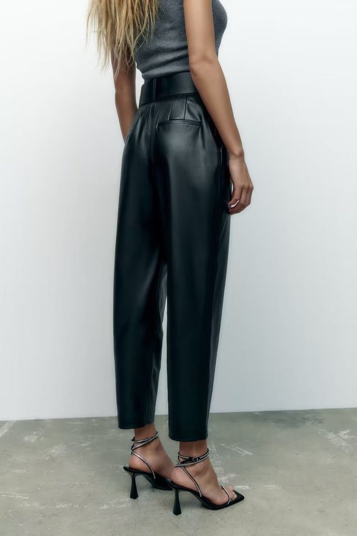 F00156681-104 Faux Leather Pants Casual, Leather Pants Casual, Long Shirt Women, Casual Summer Pants, Party Jackets, Casual Bottoms, Casual Outerwear, Casual Office, Summer Pants