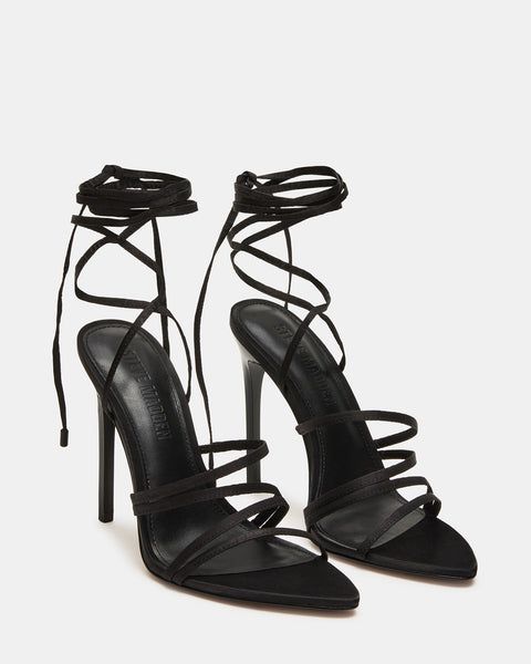 Step up your style game with the SARABELL stiletto heel. These lace-up heels feature a strappy pointed-toe design, adding a touch of sophistication to any outfit. With their sleek and sexy look, these heels are perfect for any formal occasion or a night out. 4.5 inch heel height Textile upper material Synthetic lining Kitten Heel Slingbacks, Black Strappy Heels, Women's Heels, 5 Inch Heels, Lace Up Heels, Heeled Loafers, Dress Sandals, Toe Designs, Shoe Care