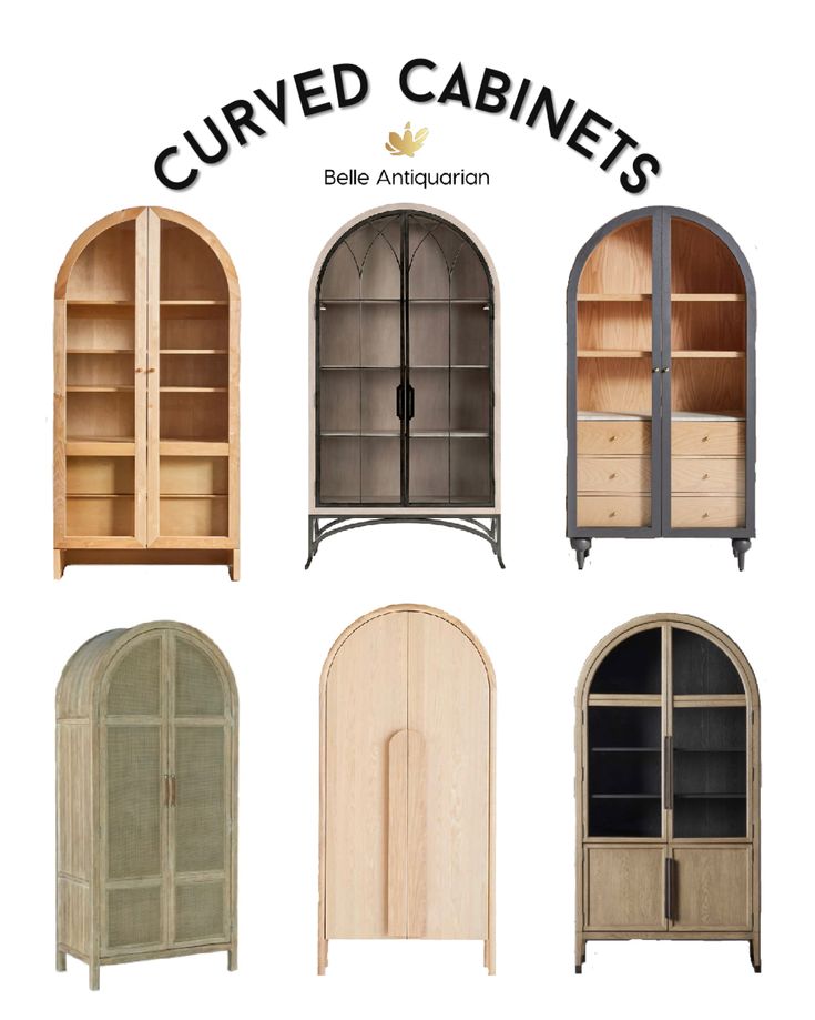 the curved cabinets are all different colors and sizes