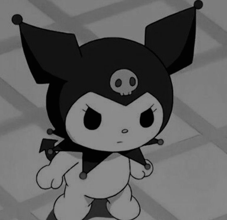 an animated character with black and white hair standing in front of a tiled floor,