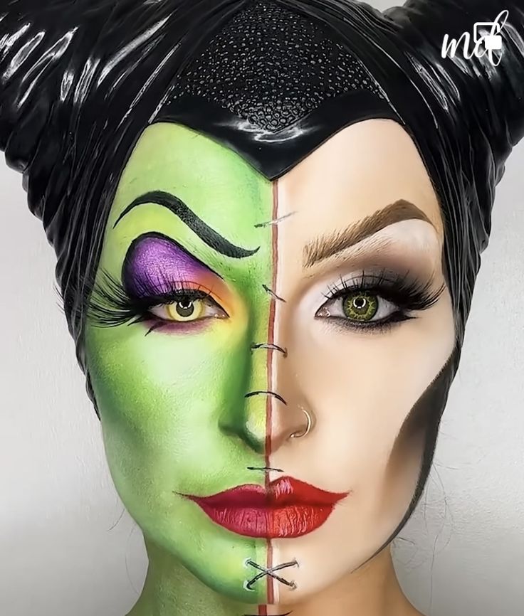 Halloween Face Paint Costumes, Disney Make Up Looks, Villain Makeup Looks, Malificiant Make Up, Villain Makeup, Disney Villains Makeup, Halloween Maquillage, Maleficent Makeup, Disney Character Makeup