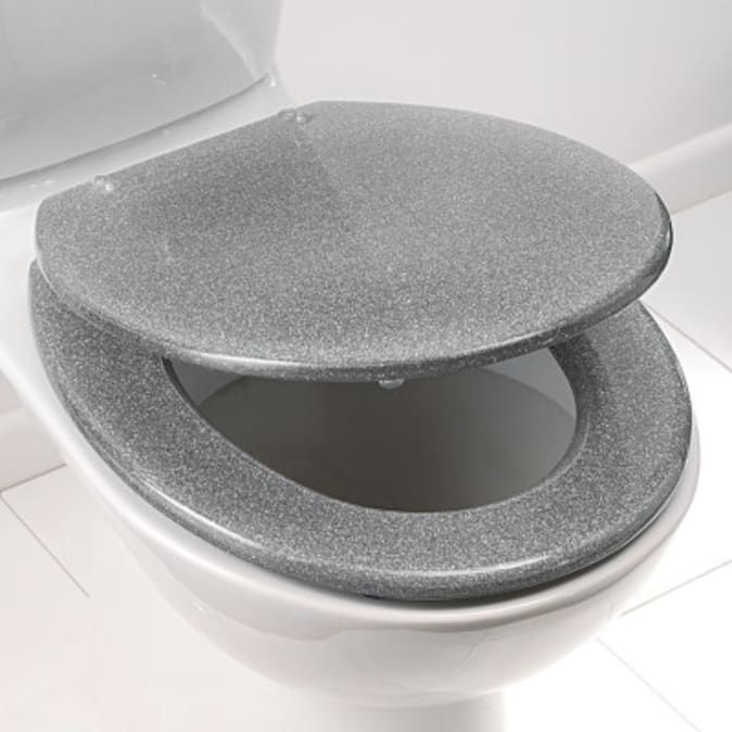 the toilet seat is made out of granite