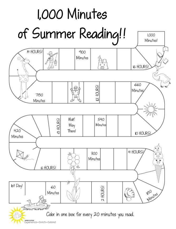 an activity sheet for the summer reading program, with words and pictures to help students learn how