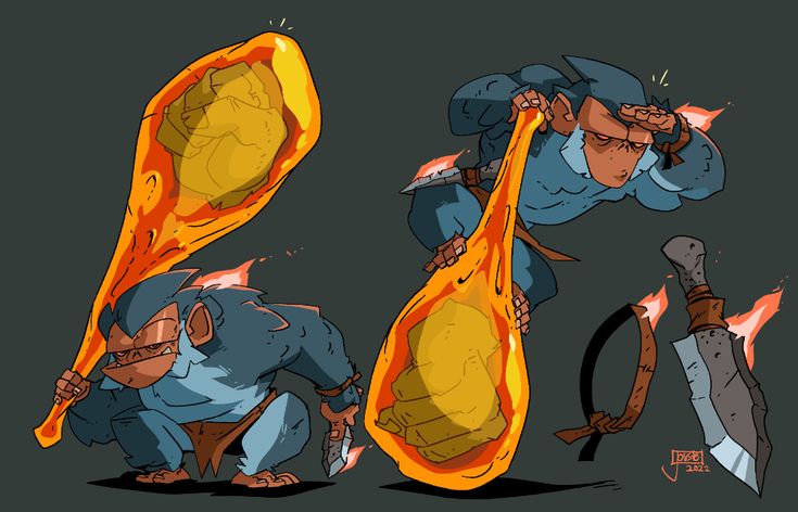 the concept art for an upcoming video game is shown in three different stages, including fire and