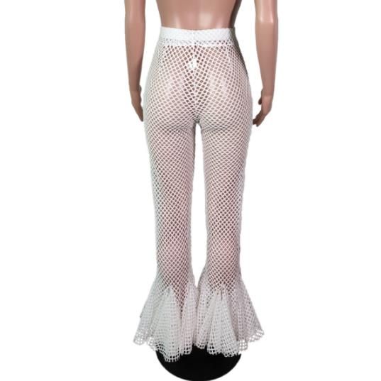 FREE SHIPPING New Women Cover Up Mesh Sheer Pants Ruffle Flare Pants High Waist Trousers Fishnet See Through Pants Beach Party Clubwear JKP1924 Sheer Stretch Pants For Spring, Stretch Fishnet Bottoms For Spring, Sheer Trousers Bottoms For Spring, Sheer Trousers For Spring, Beach Bottoms With Ruffles And Stretch Fit, Stretch Beach Bottoms With Ruffles, Beach Bottoms With Ruffles And Stretch, Beach Stretch Bottoms With Ruffles, Summer Fishnet Bottoms